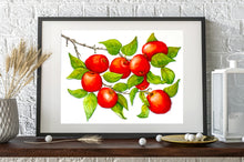 Load image into Gallery viewer, Apple Tree Branch with Red Apples Watercolor 12x16 Painting, Prints, and Cards

