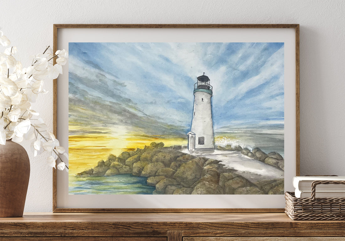 Lighthouse at Sunset Santa Cruz Walton Lighthouse Prints and Cards