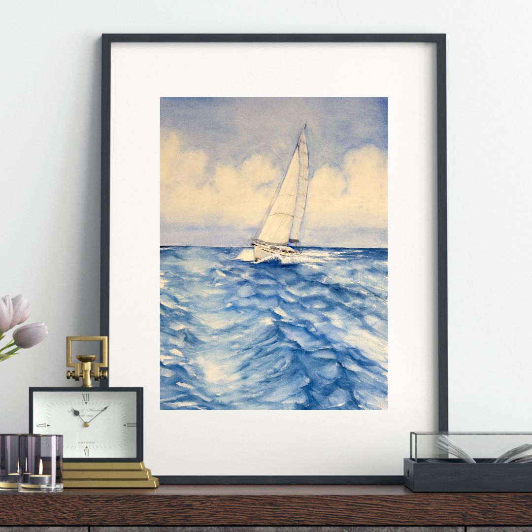 Blue Wave Dance Watercolor Painting