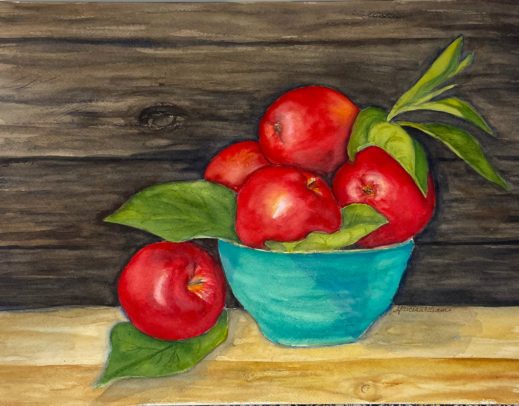 Red Apple Still Life Watercolor 12x16 Painting, Prints, and Cards