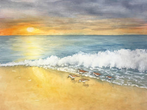 Sandpiper Sunset Watercolor Painting,Prints, and Cards Sandpiper Sunset Watercolor Painting,Prints, and Cards