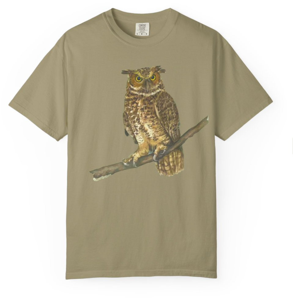 Great Horned Owl  T-Shirt, Unique Animal Tee,  Eco-Friendly Apparel, Casual Summer Outfit, Wildlife Conservation Wear