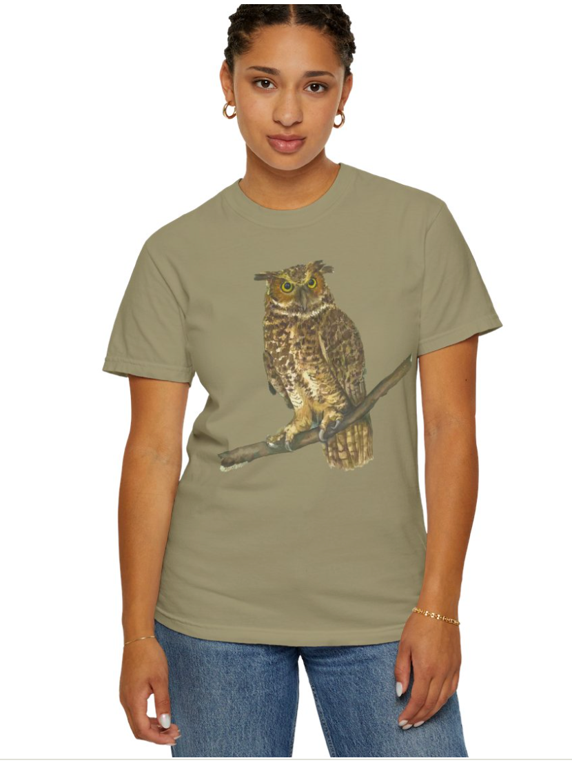 Great Horned Owl  T-Shirt, Unique Animal Tee,  Eco-Friendly Apparel, Casual Summer Outfit, Wildlife Conservation Wear