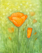 Load image into Gallery viewer, Golden Poppies in the Rain Watercolor 16x20 Painting, Prints, and Cards
