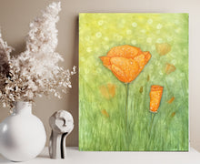 Load image into Gallery viewer, Golden Poppies in the Rain Watercolor 16x20 Painting, Prints, and Cards
