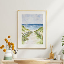 Load image into Gallery viewer, Rose Path to the Sea 8x10 Watercolor Painting and Cards

