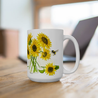 Bee and Sunflower Ceramic Mug 15oz