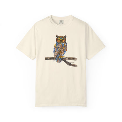 Mosaic Owl T-shirt | Hand-drawn Night Owl on Branch