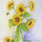 Bumblebee and Yellow Sunflowers 11x14 Watercolor Painting