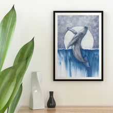 Load image into Gallery viewer, Whale Moon 11x14 Watercolor Painting, Prints, and Cards
