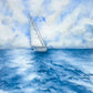 Blue Serenity at Sea Watercolor Sailboat Art, Cards, and Prints