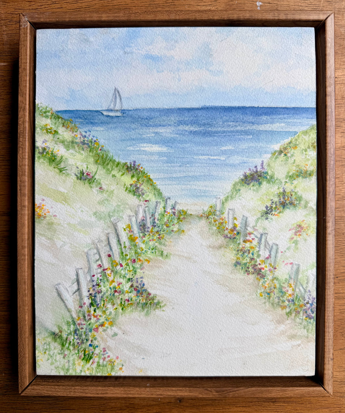 Rose Path to the Sea 8x10 Watercolor Painting