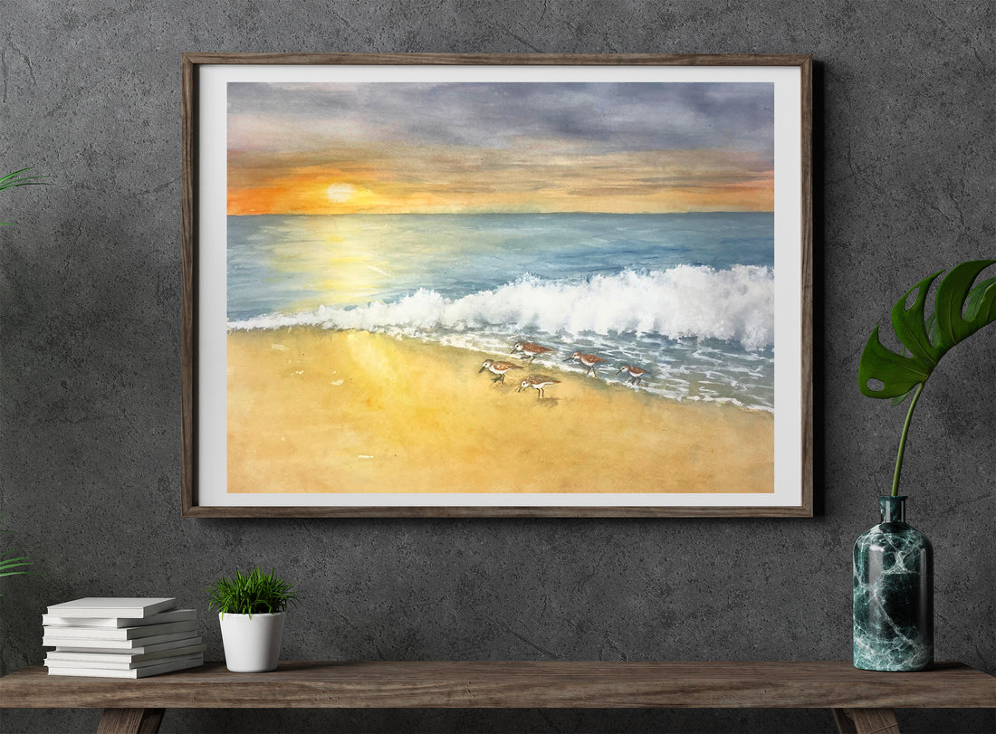 Sandpiper Sunset Watercolor Painting,Prints, and Cards