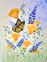 Load image into Gallery viewer, Monarch Butterfly, Poppies, and Lupines
