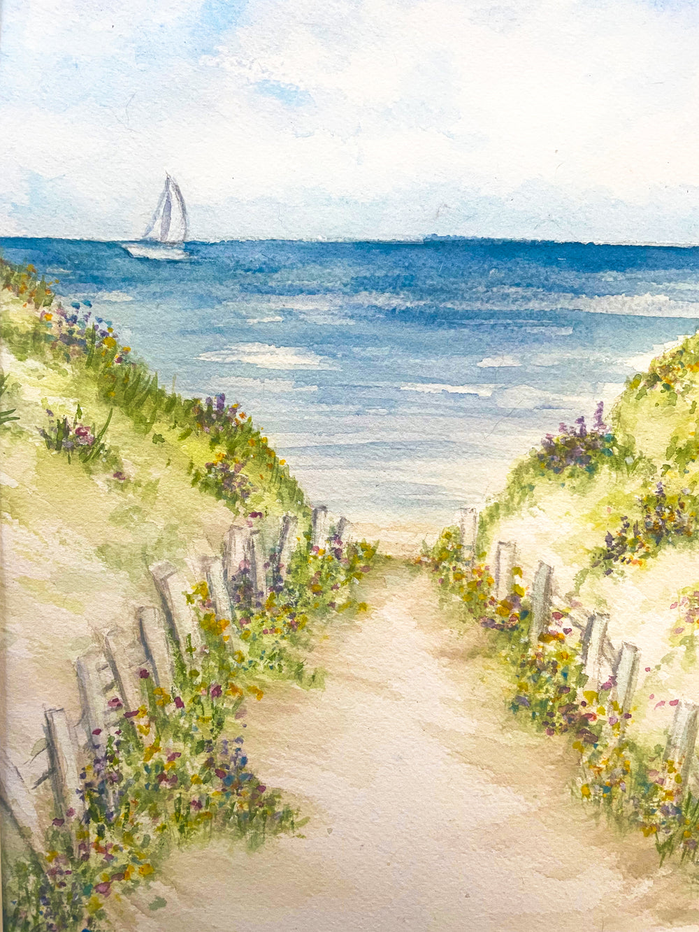 Rose Path to the Sea 8x10 Watercolor Painting