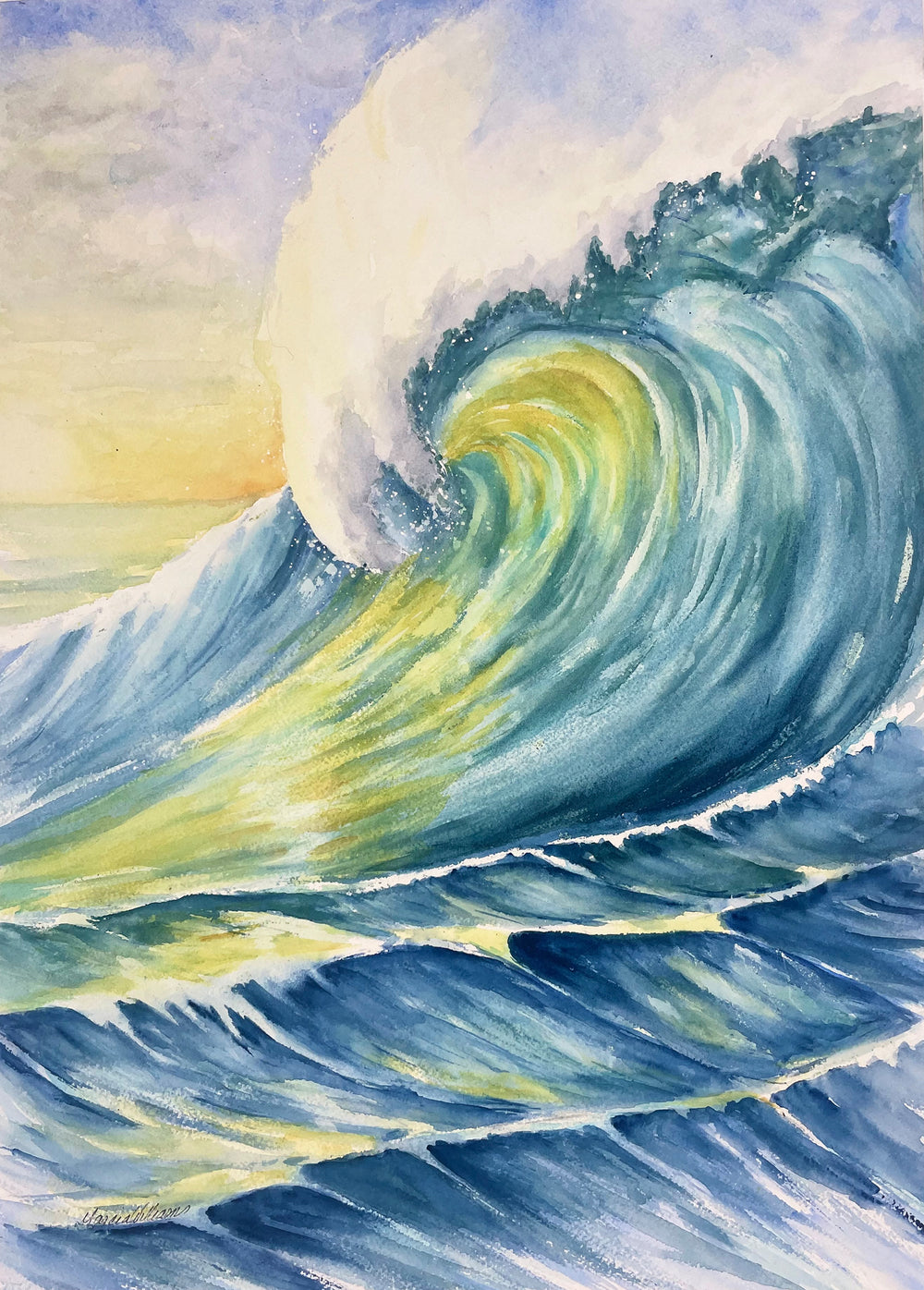 Sun Wave, 14x20 Watercolor Painting