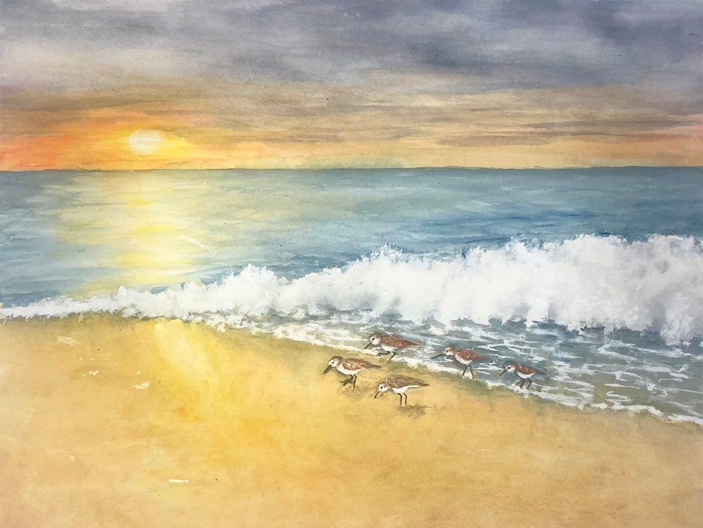 Sunset Sandpipers 12x16 Watercolor Painting