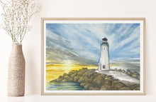 Load image into Gallery viewer, Lighthouse at Sunset 12x16 Watercolor

