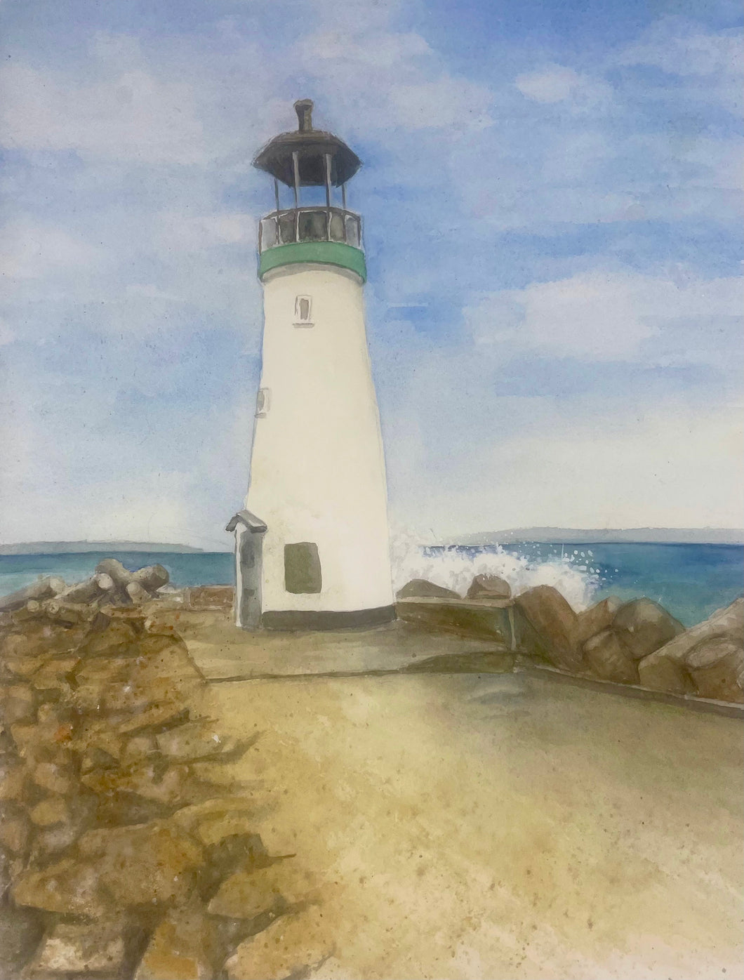 Walton Lighthouse, Santa Cruz Watercolor Painting