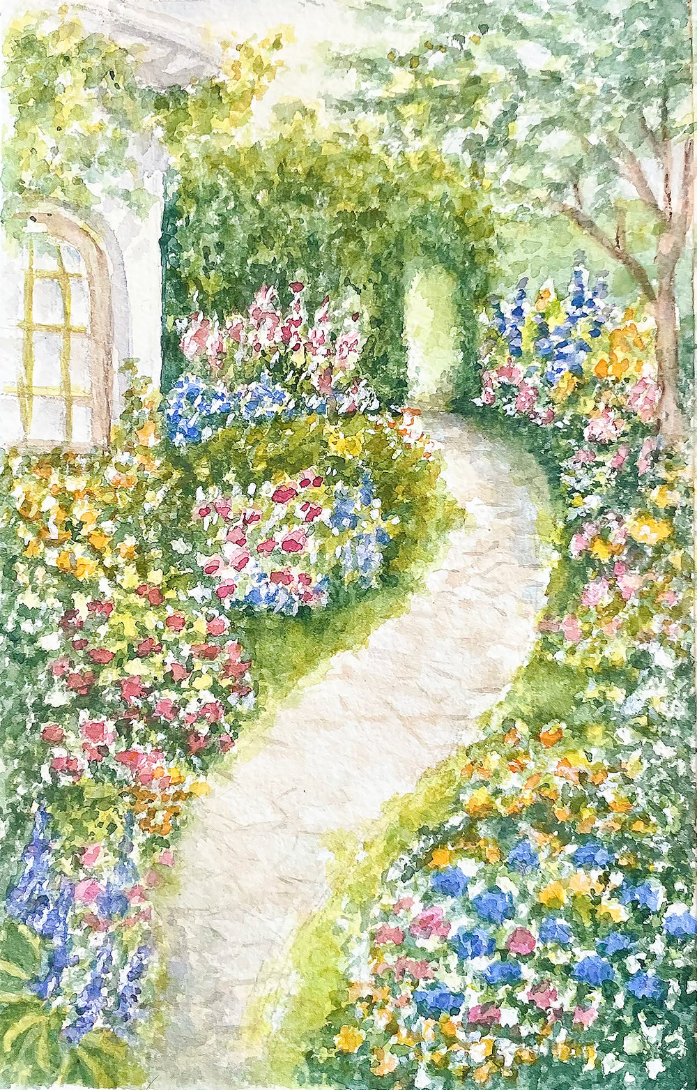 Tranquil Garden Watercolor Painting 5x7