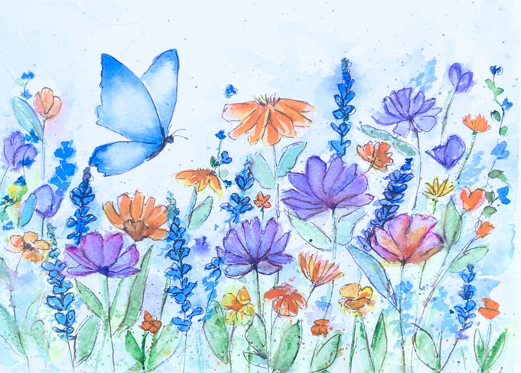 Butterfly Garden 5x7 Watercolor Painting
