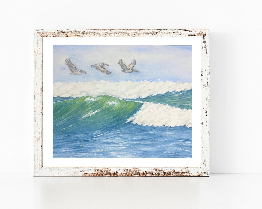 Pelican Surf  Watercolor Prints, and Cards