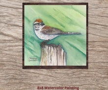 Load and play video in Gallery viewer, Chipping Sparrow 8x8 Watercolor Painting
