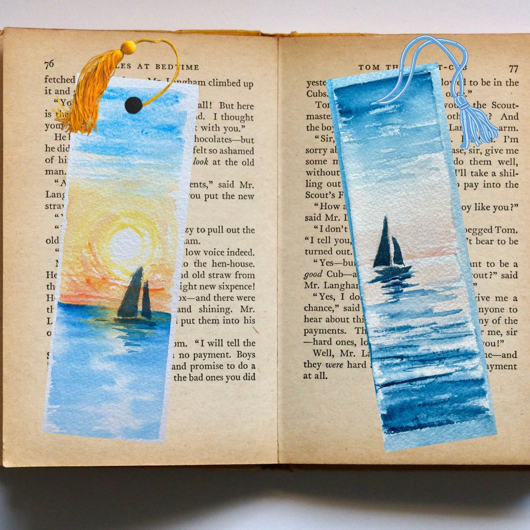 Set of 2 Sailboat Hand Painted Bookmarks