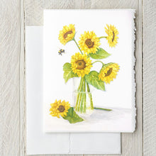 Load image into Gallery viewer, Bumblebee and Sunflowers 12x16 Watercolor Painting, Prints and Cards
