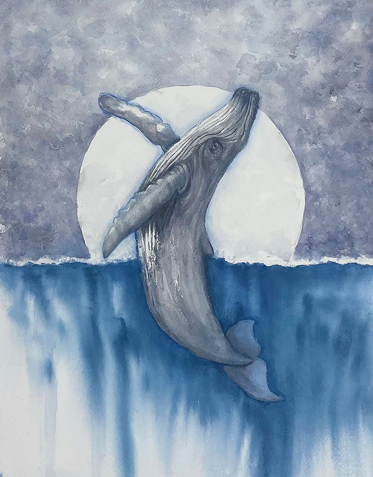 Whale Moon 11x14 Watercolor Painting