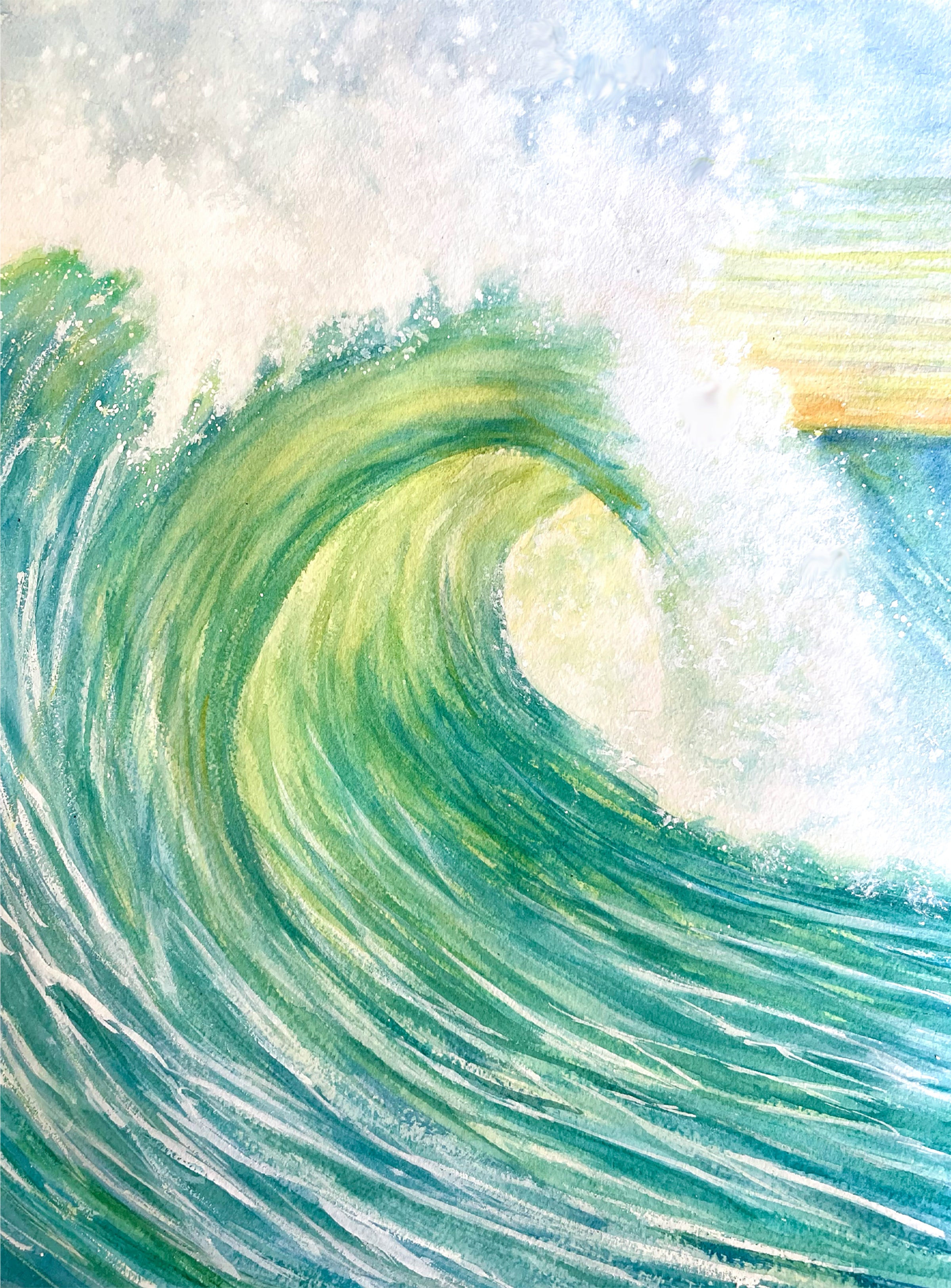 Aqua Green Ocean Sea Water Effect Waves Print Women's Loose Cami