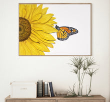 Load image into Gallery viewer, Monarch Butterfly and Sunflower Painting, Prints, and Cards
